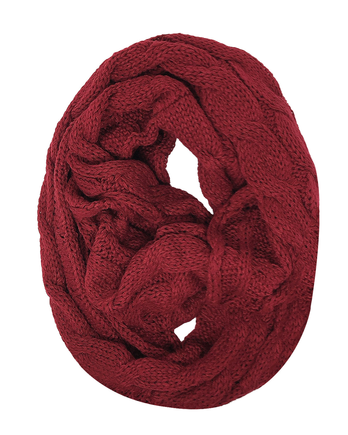 Wrapables Winter Warm Chunky Cable Knit Infinity Scarf and Beanie Set, Burgundy