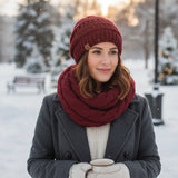 Wrapables Winter Warm Chunky Cable Knit Infinity Scarf and Beanie Set