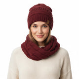 Wrapables Winter Warm Chunky Cable Knit Infinity Scarf and Beanie Set
