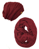 Wrapables Winter Warm Chunky Cable Knit Infinity Scarf and Beanie Set, Burgundy