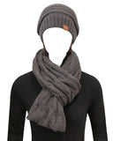 Wrapables Winter Warm Chunky Cable Knit Infinity Scarf and Beanie Set, Charcoal Gray