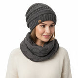 Wrapables Winter Warm Chunky Cable Knit Infinity Scarf and Beanie Set
