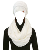 Wrapables Winter Warm Chunky Cable Knit Infinity Scarf and Beanie Set, White