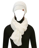 Wrapables Winter Warm Chunky Cable Knit Infinity Scarf and Beanie Set, White