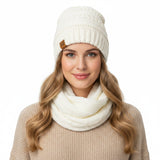 Wrapables Winter Warm Chunky Cable Knit Infinity Scarf and Beanie Set