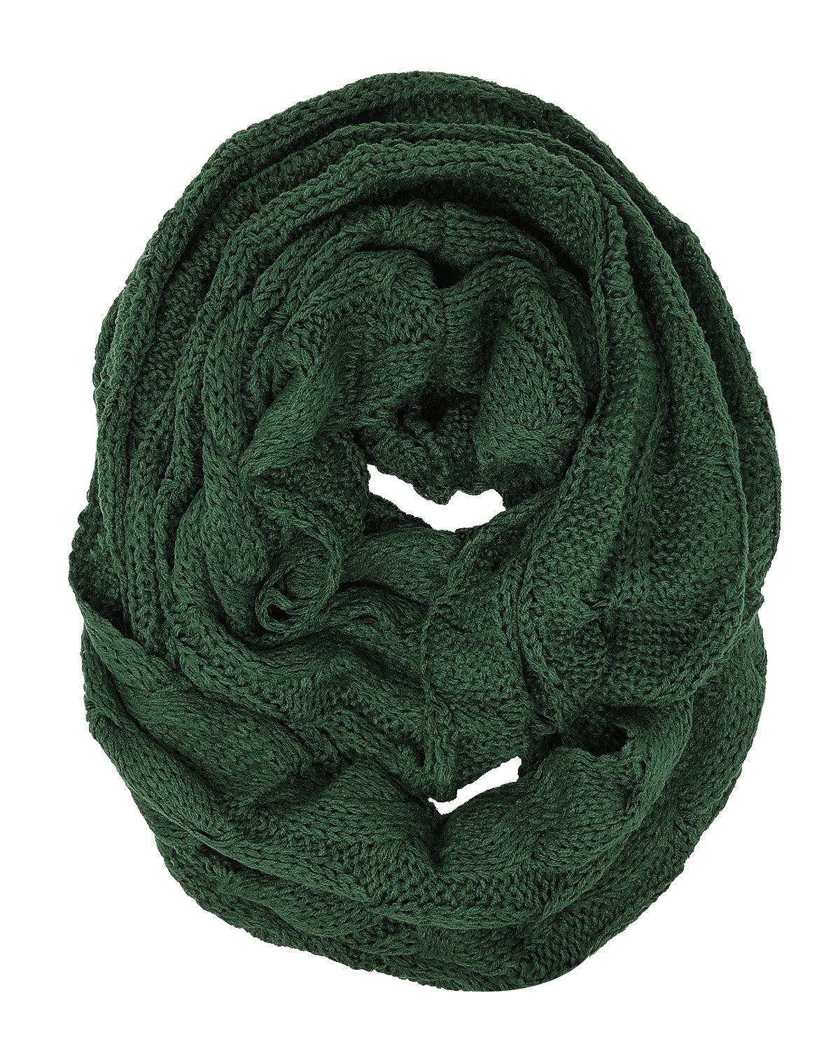 Wrapables Winter Warm Chunky Cable Knit Infinity Scarf and Beanie Set, Hunter Green