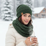 Wrapables Winter Warm Chunky Cable Knit Infinity Scarf and Beanie Set