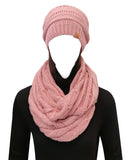 Wrapables Winter Warm Chunky Cable Knit Infinity Scarf and Beanie Set, Pink