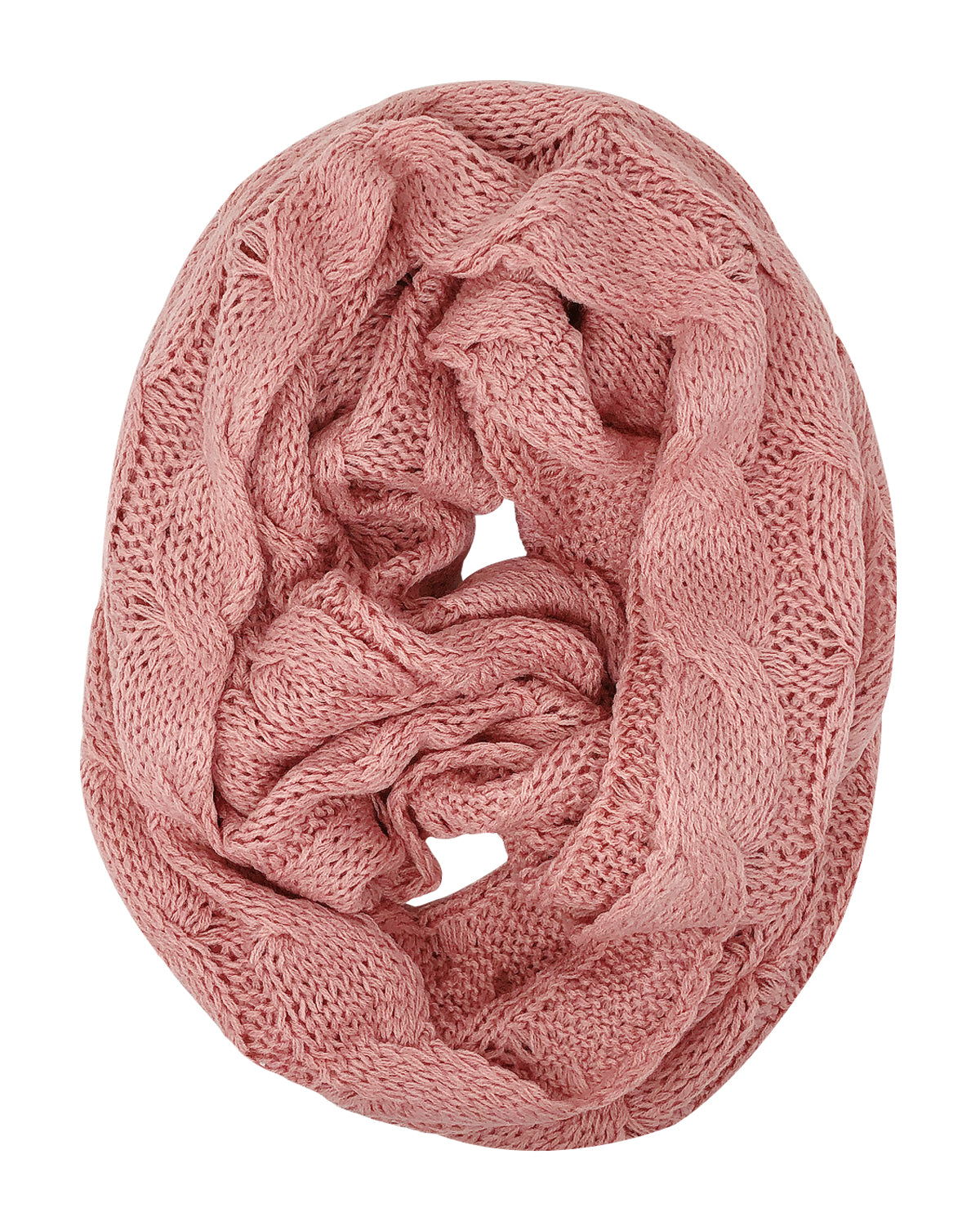 Wrapables Winter Warm Chunky Cable Knit Infinity Scarf and Beanie Set, Pink