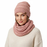 Wrapables Winter Warm Chunky Cable Knit Infinity Scarf and Beanie Set