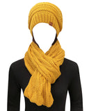 Wrapables Winter Warm Chunky Cable Knit Infinity Scarf and Beanie Set, Yellow