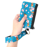 Wrapables Neoprene Mini Wristlet Wallet / Credit Card ID Holder with Lanyard, Bird & Cherry Blossom