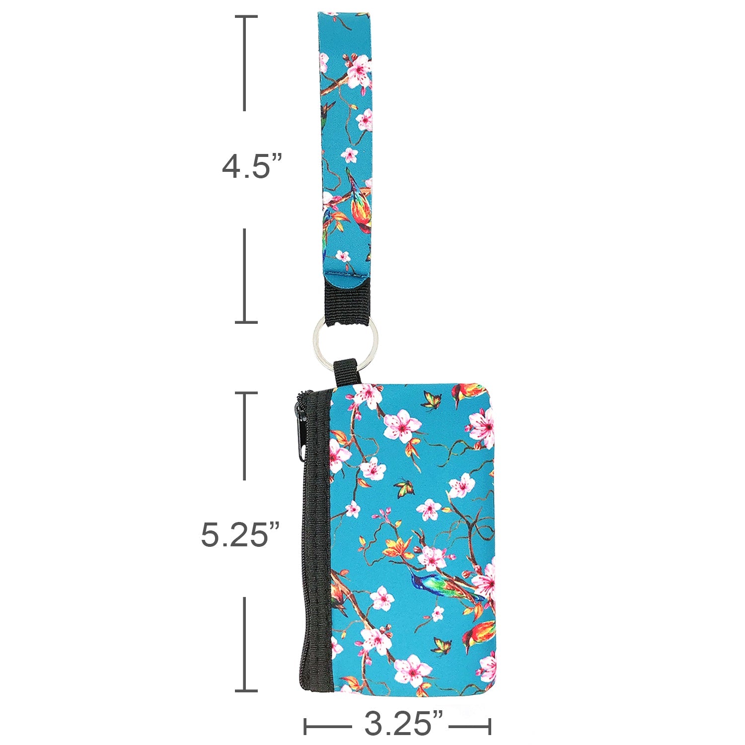 Wrapables Neoprene Mini Wristlet Wallet / Credit Card ID Holder with Lanyard, Bird & Cherry Blossom