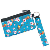 Wrapables Neoprene Mini Wristlet Wallet / Credit Card ID Holder with Lanyard, Bird & Cherry Blossom