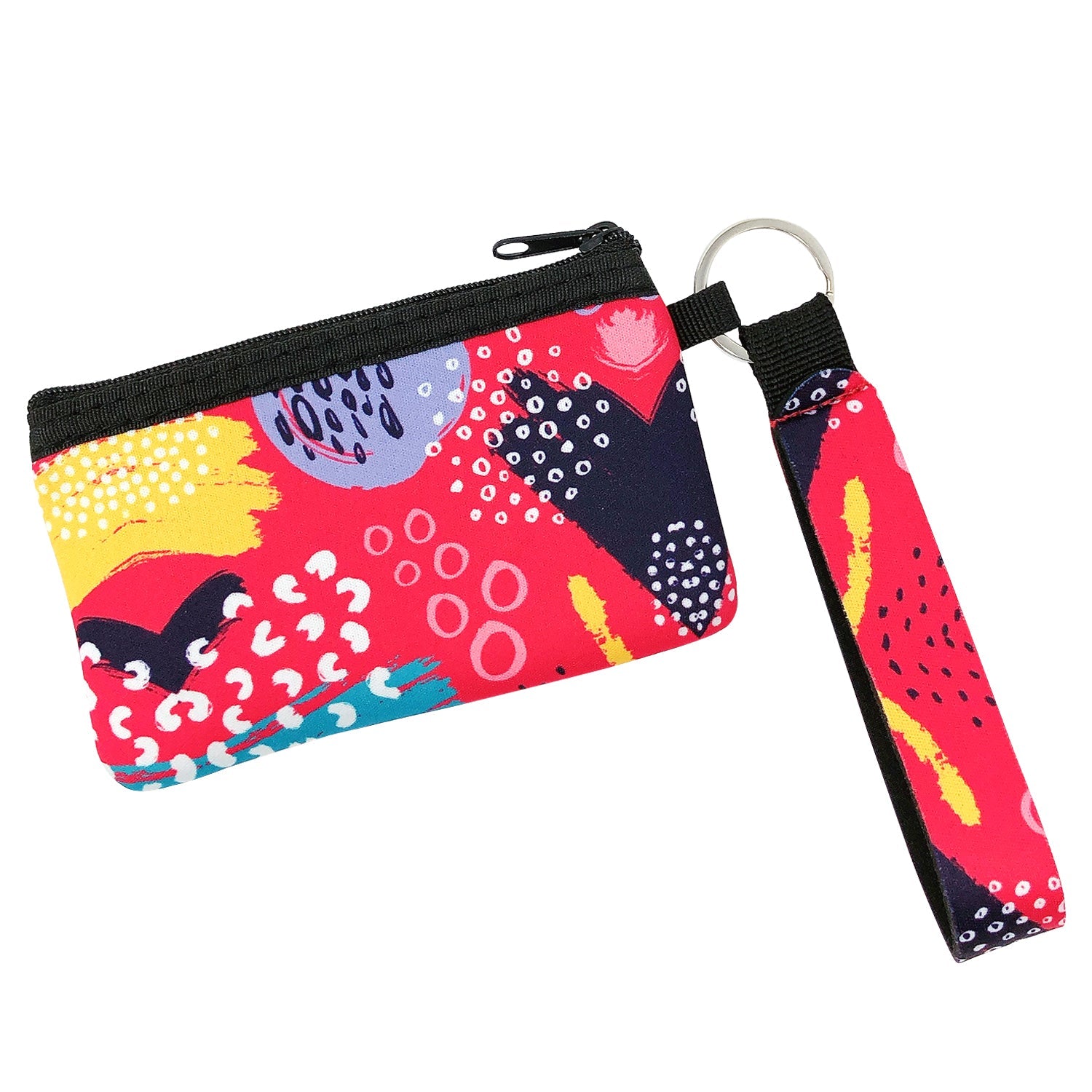 Wrapables Neoprene Mini Wristlet Wallet / Credit Card ID Holder with Lanyard, Abstract Bright