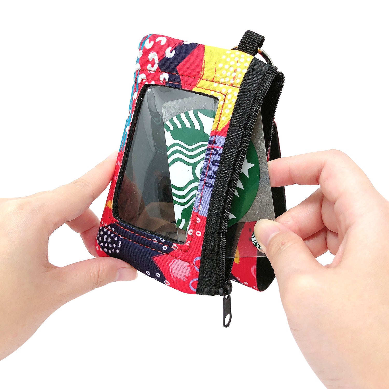 Wrapables Neoprene Mini Wristlet Wallet / Credit Card ID Holder with Lanyard, Abstract Bright