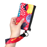 Wrapables Neoprene Mini Wristlet Wallet / Credit Card ID Holder with Lanyard, Abstract Bright