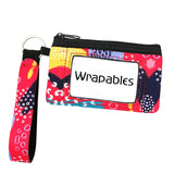 Wrapables Neoprene Mini Wristlet Wallet / Credit Card ID Holder with Lanyard, Abstract Bright