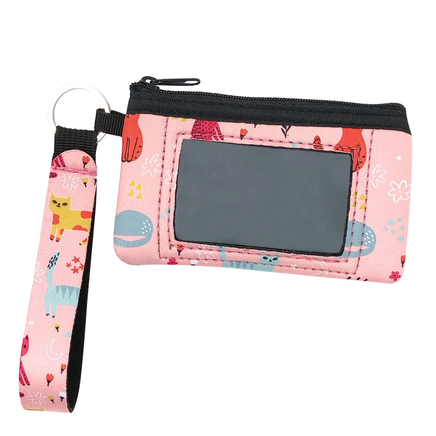 Wrapables Neoprene Mini Wristlet Wallet / Credit Card ID Holder with Lanyard, Pink Kitties