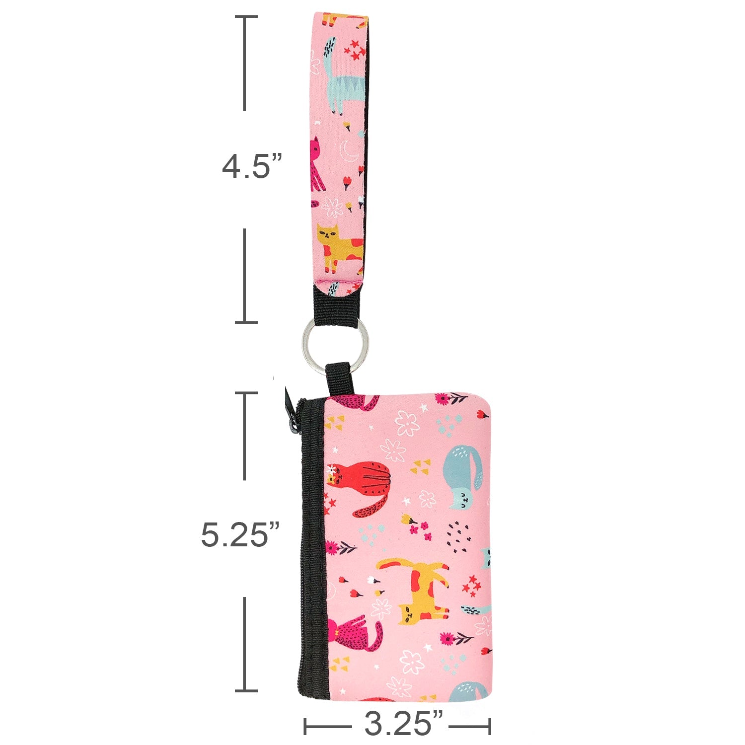 Wrapables Neoprene Mini Wristlet Wallet / Credit Card ID Holder with Lanyard, Pink Kitties