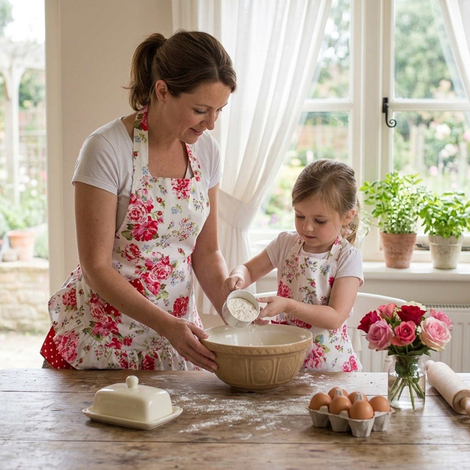 Wrapables Mother and Daughter Ruffles and Roses Apron for Baking, Cooking & Crafts