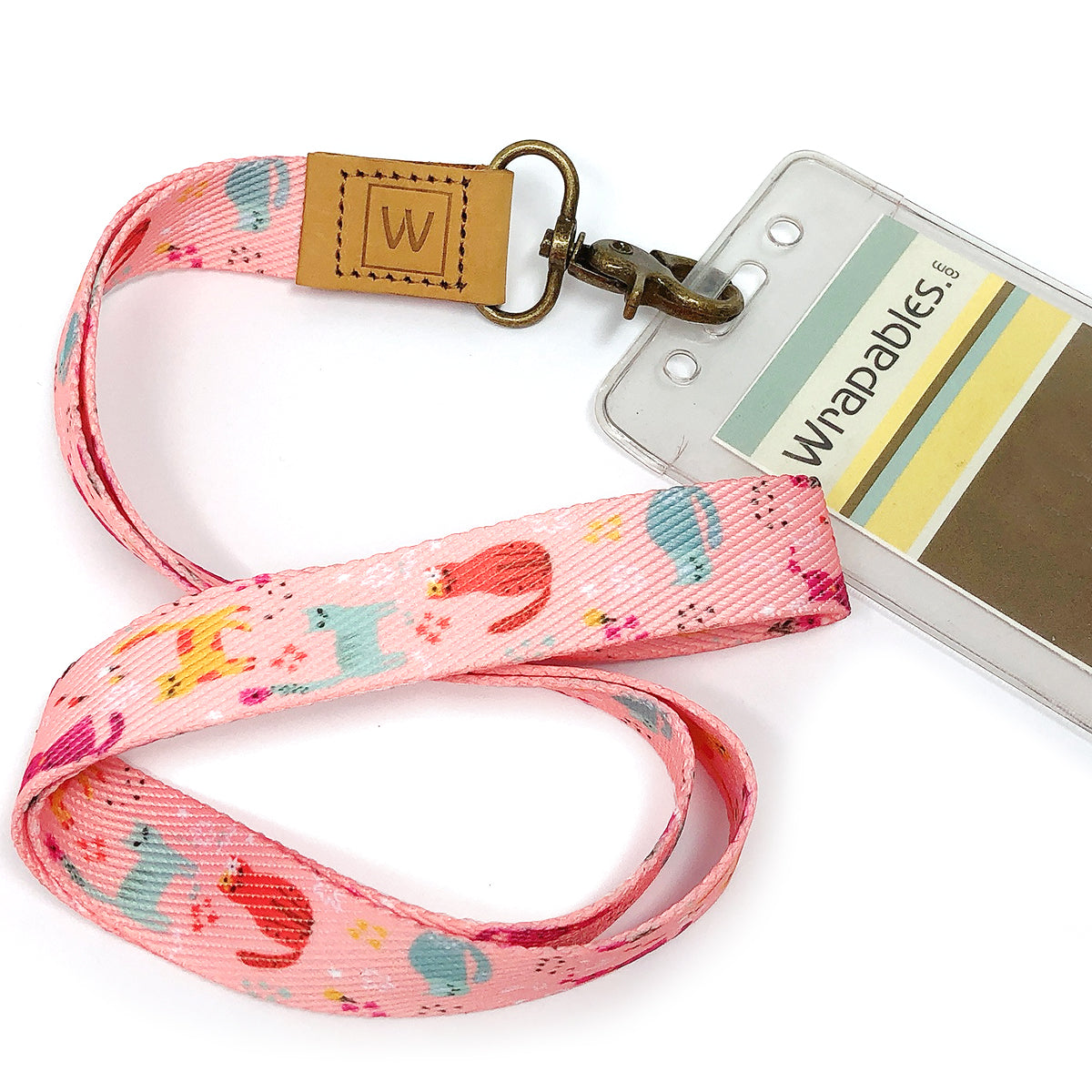 Wrapables Lanyard Keychain and ID Badge Holder, Pink Kitty