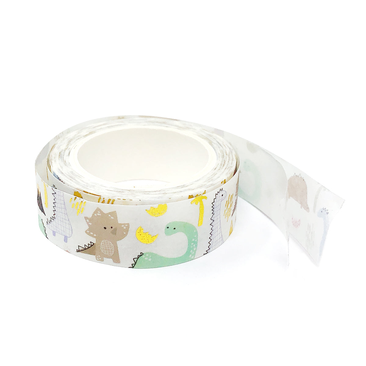 Wrapables Gold and Silver Foil Washi Masking Tape, Dinosaurs, 15mm x 5M