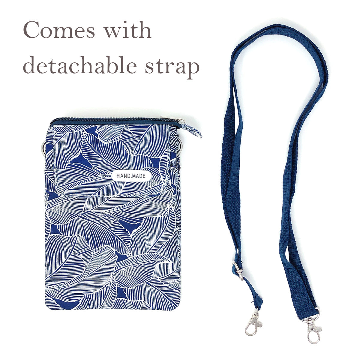 Wrapables Mini Crossbody Cell Phone Bag, Navy Leaves