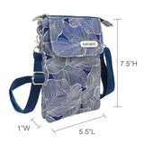 Wrapables Mini Crossbody Cell Phone Bag, Navy Leaves