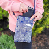 Wrapables Mini Crossbody Cell Phone Bag, Navy Leaves