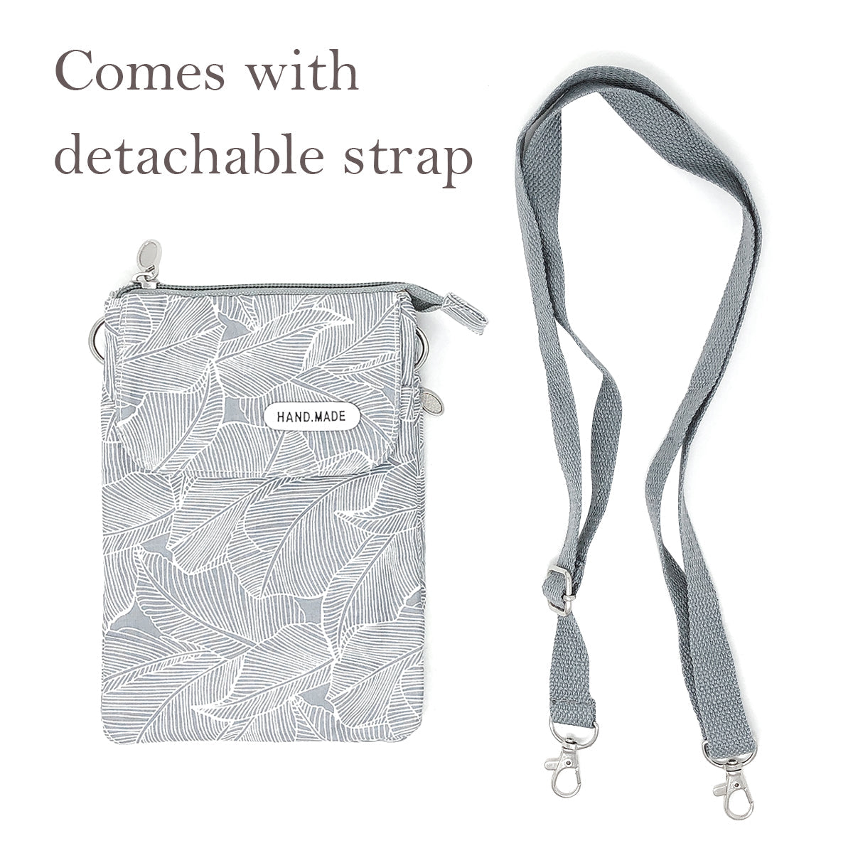 Wrapables Mini Crossbody Cell Phone Bag, Gray Leaves