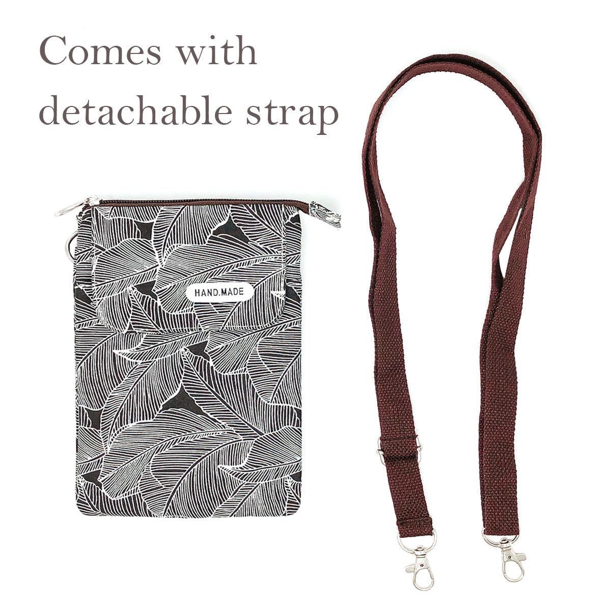 Wrapables Mini Crossbody Cell Phone Bag, Brown Leaves