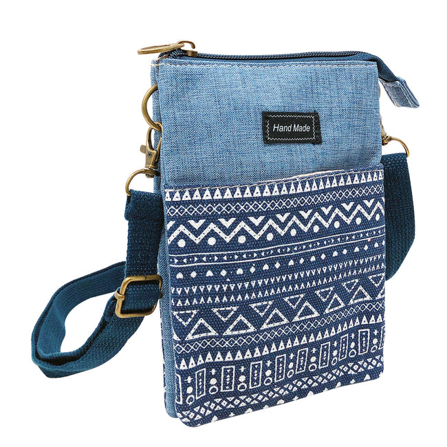 Wrapables Mini Crossbody Cell Phone Bag, Blue Deco