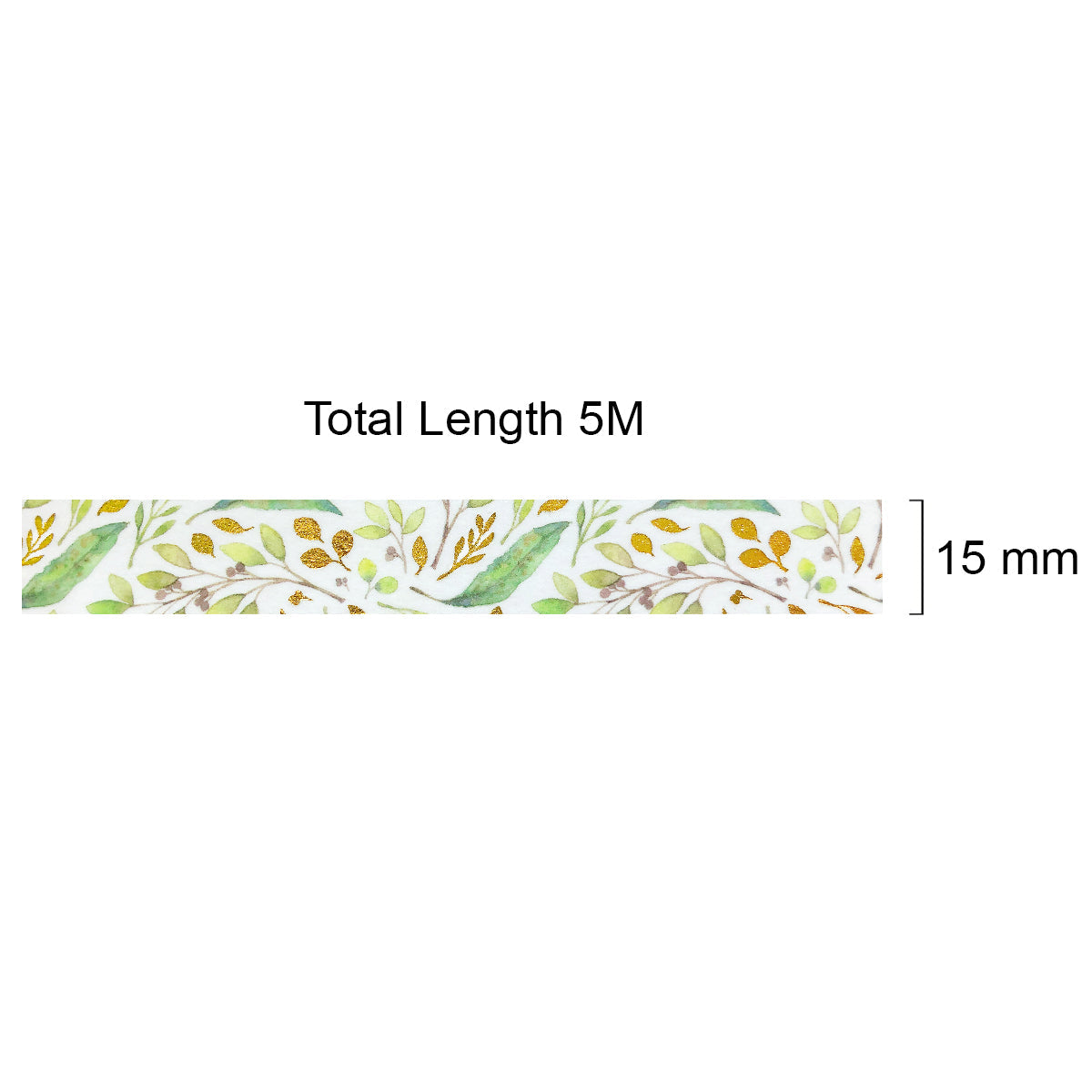 Wrapables Gold and Silver Foil Washi Masking Tape, Sprig Leaves, 15mm x 5M