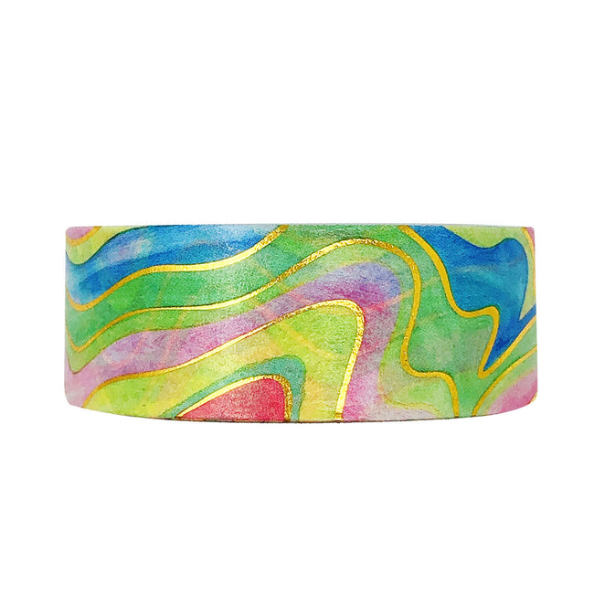 Wrapables Gold and Silver Foil Washi Masking Tape, Rainbow Swirl, 15mm x 10M