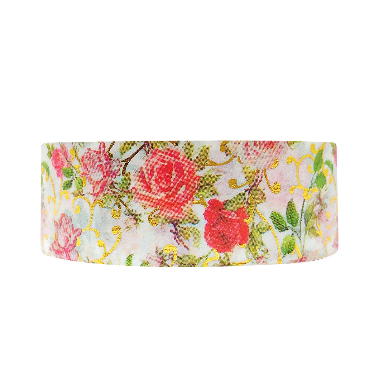 Wrapables Gold and Silver Foil Washi Masking Tape, Elegant Roses, 15mm x 5M