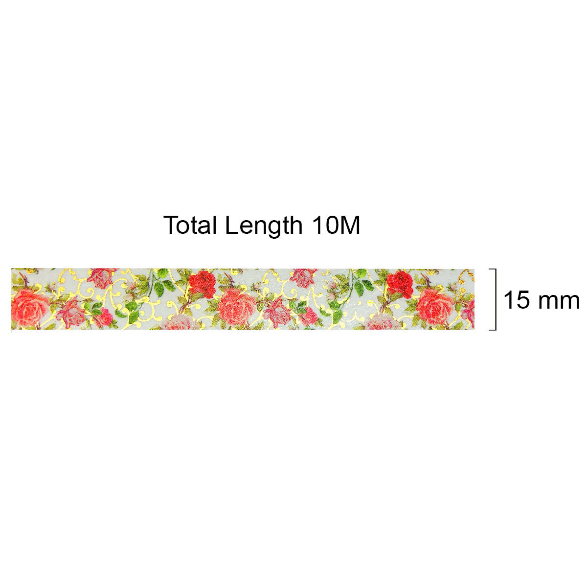 Wrapables Gold and Silver Foil Washi Masking Tape, Elegant Roses, 15mm x 5M