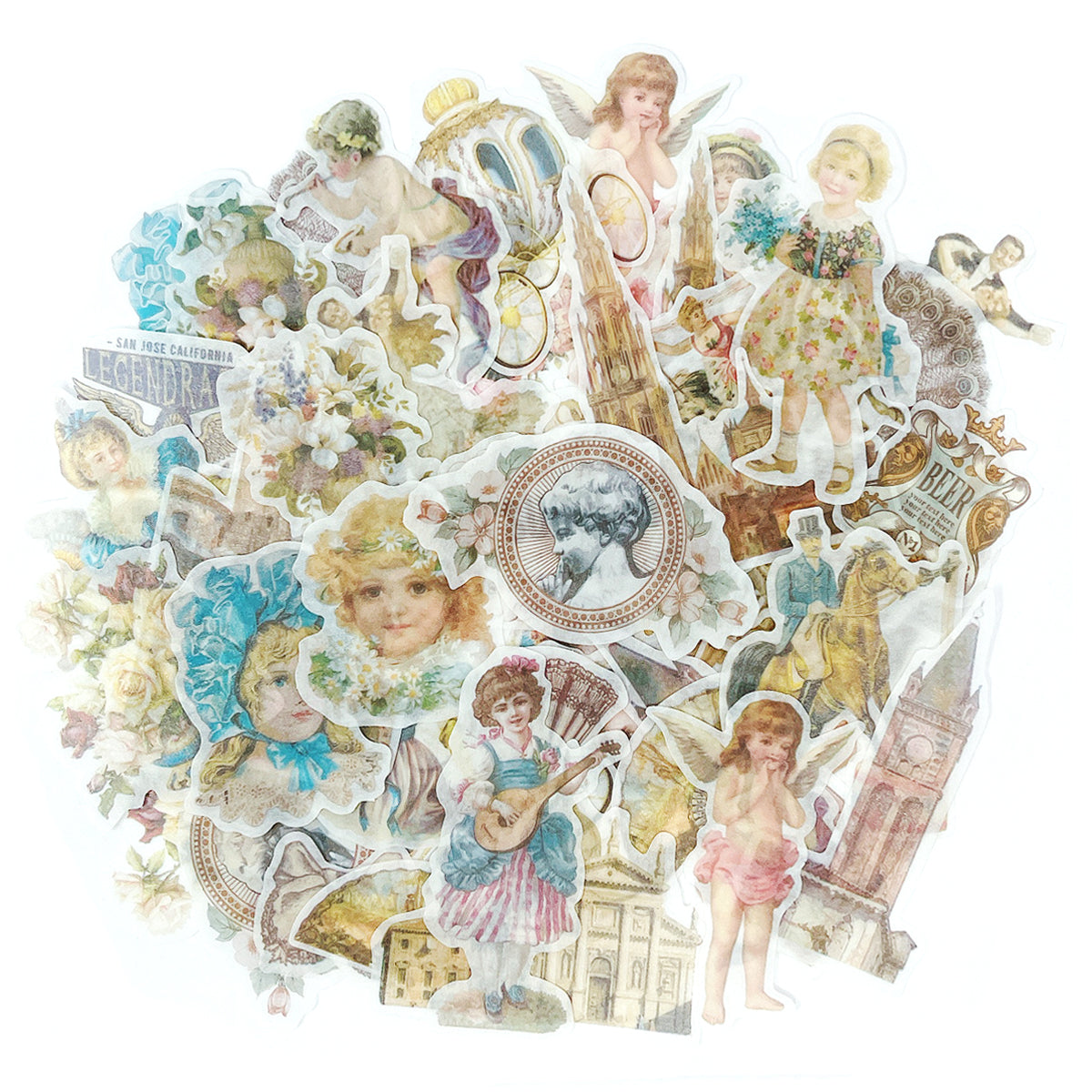 Wrapables Decorative Scrapbooking Washi Stickers, DIY Crafts for Stationery, Diary, Card Making (60 pcs), Floral Dream