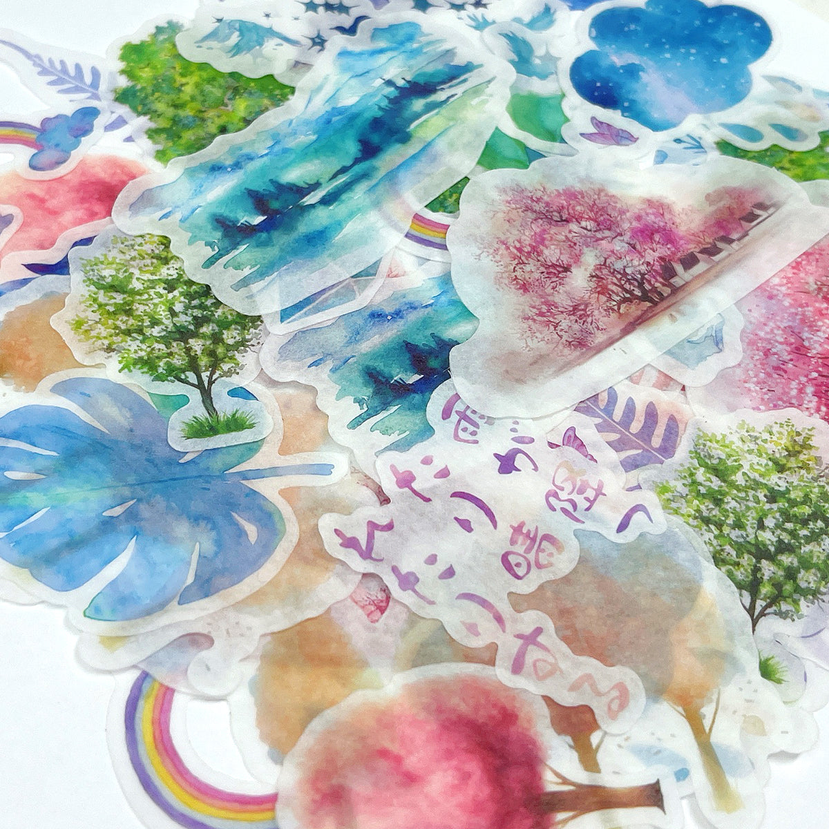 Wrapables Decorative Scrapbooking Washi Stickers, DIY Crafts for Stationery, Diary, Card Making (60 pcs), Rainbow Forest