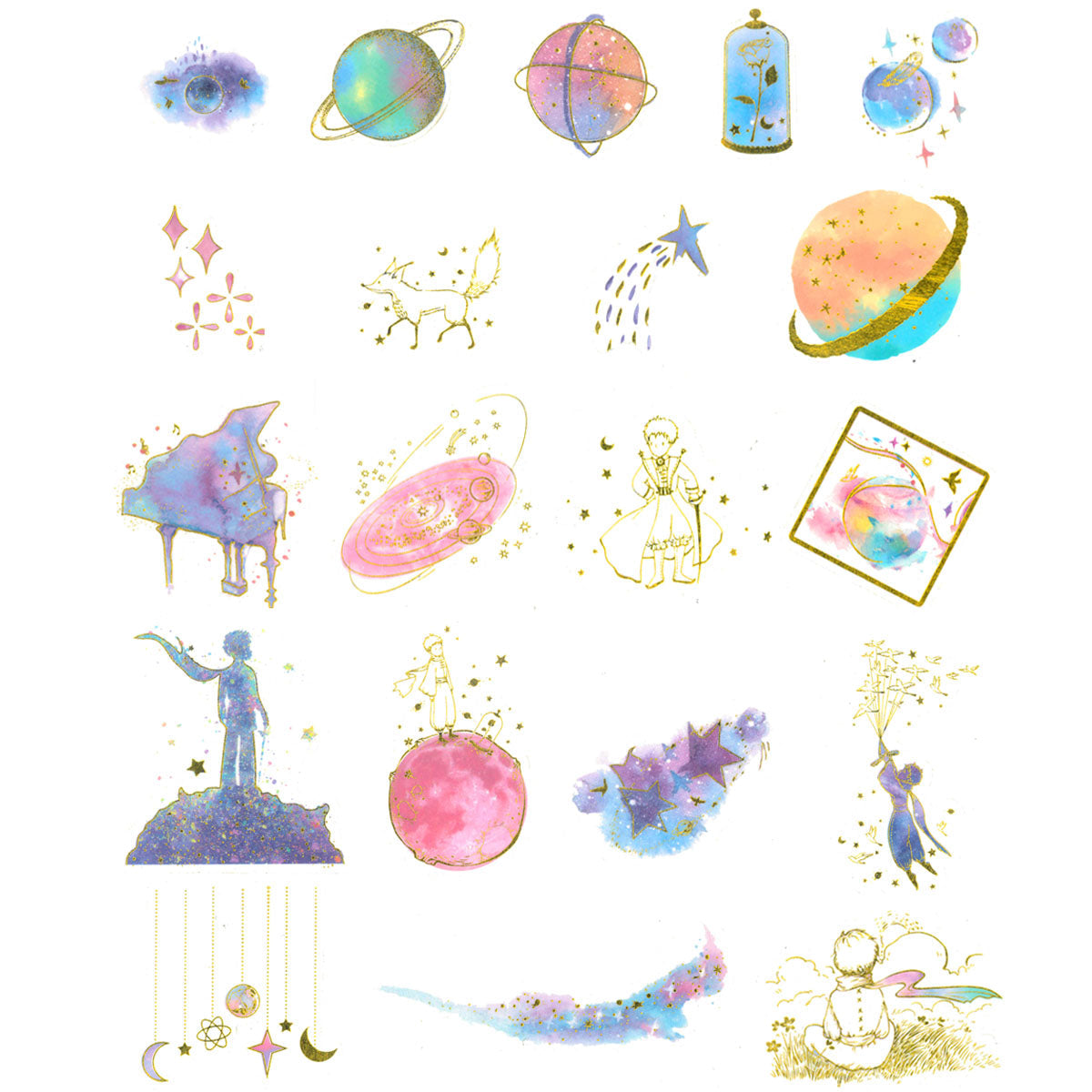 Wrapables Decorative Scrapbooking Washi Stickers, DIY Crafts for Stationery, Diary, Card Making (60 pcs), Gold Foil 1 (Celestial)