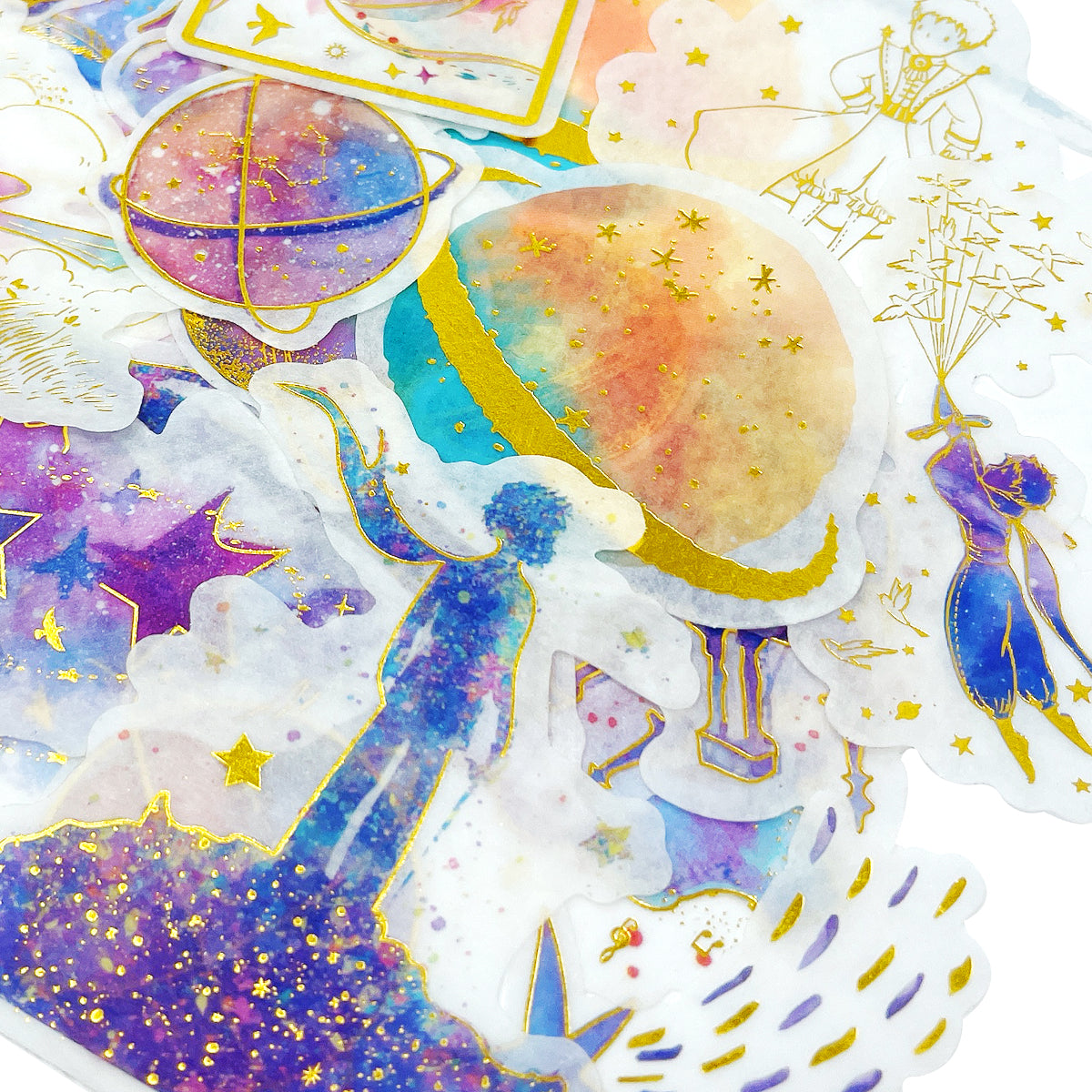 Wrapables Decorative Scrapbooking Washi Stickers, DIY Crafts for Stationery, Diary, Card Making (60 pcs), Gold Foil 1 (Celestial)