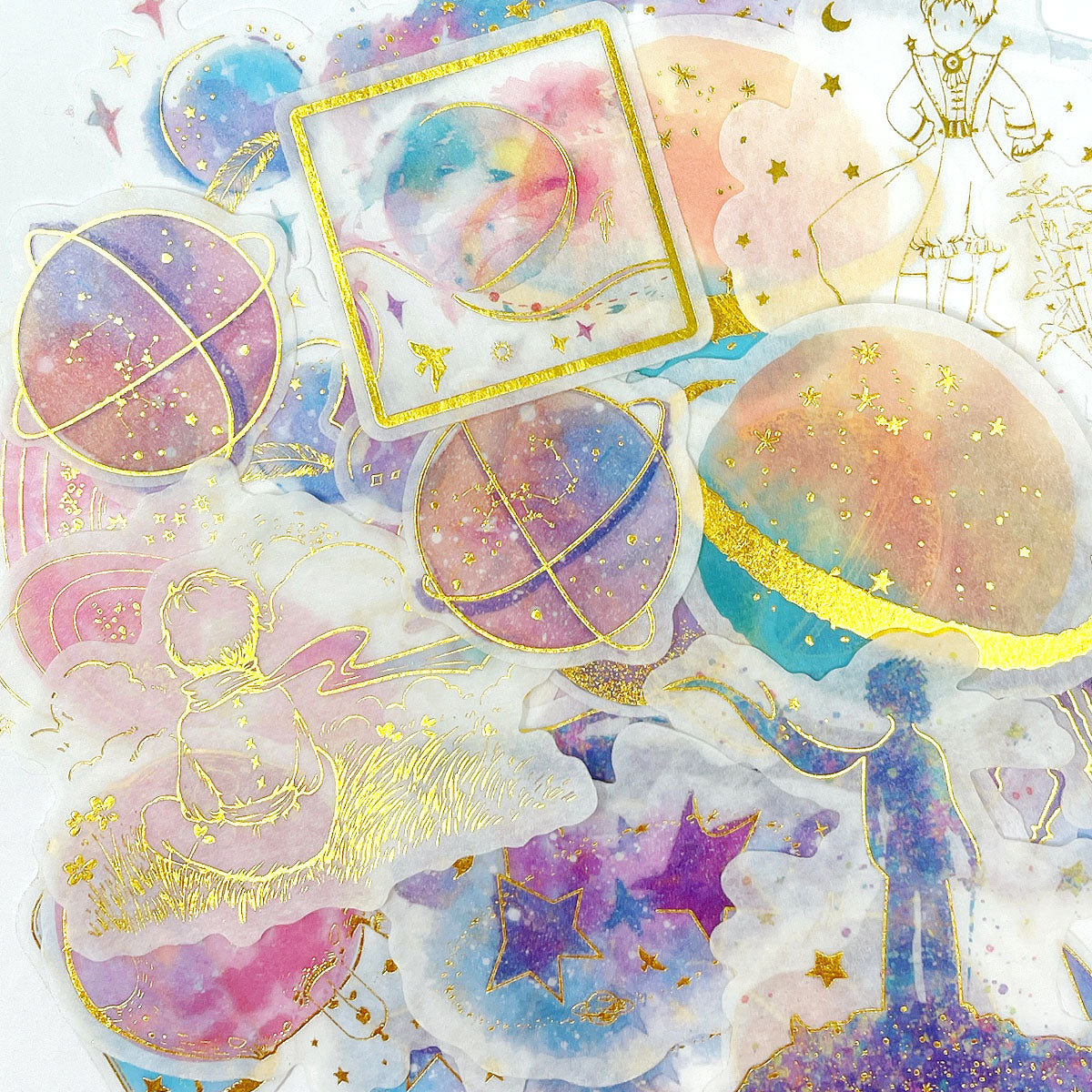 Wrapables Decorative Scrapbooking Washi Stickers, DIY Crafts for Stationery, Diary, Card Making (60 pcs), Gold Foil 1 (Celestial)