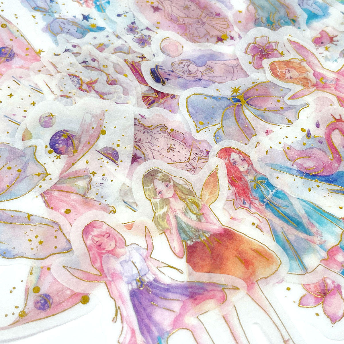 Wrapables Decorative Scrapbooking Washi Stickers, DIY Crafts for Stationery, Diary, Card Making (60 pcs), Gold Foil 2 (Fairies)