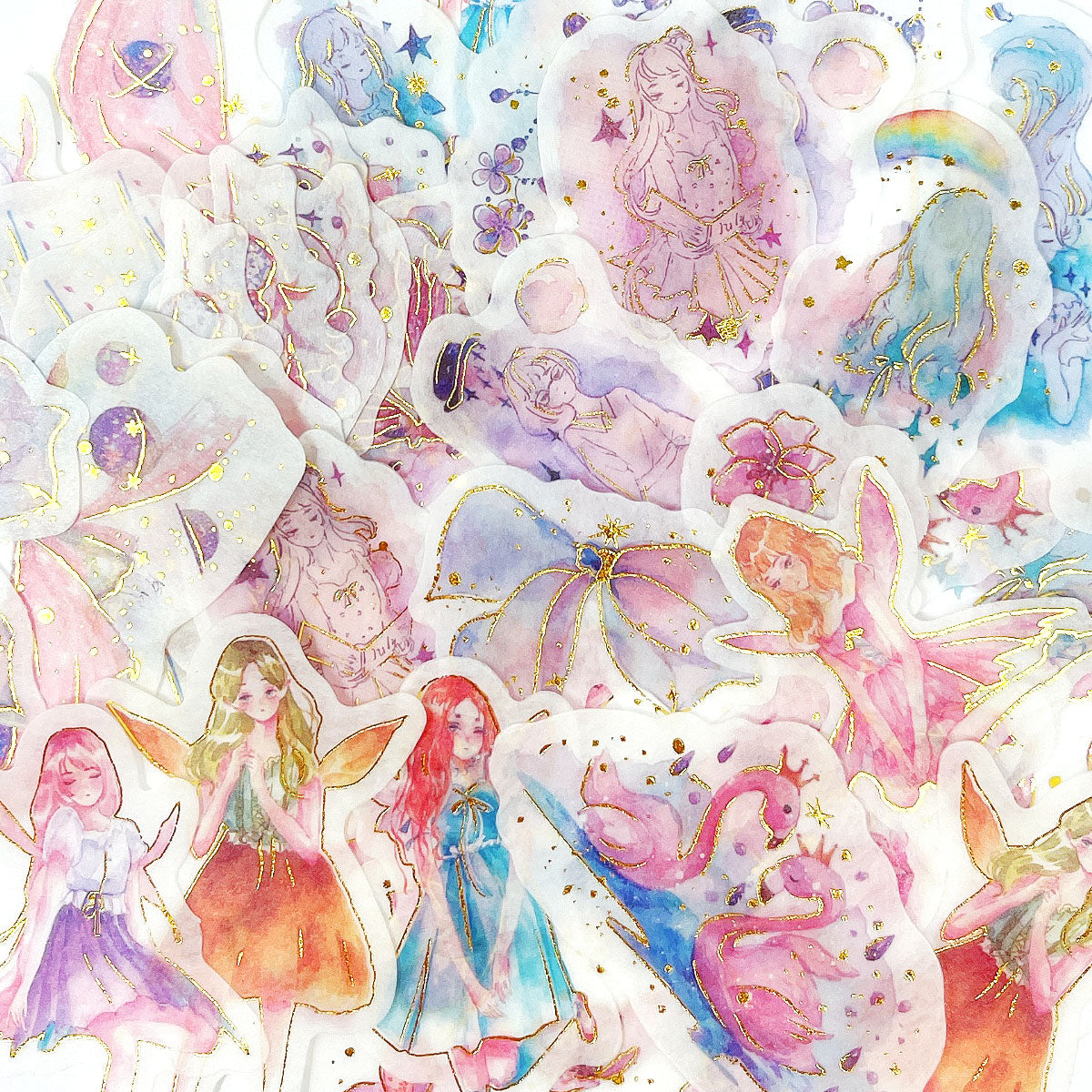 Wrapables Decorative Scrapbooking Washi Stickers, DIY Crafts for Stationery, Diary, Card Making (60 pcs), Gold Foil 2 (Fairies)