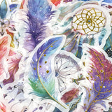 Wrapables Decorative Scrapbooking Washi Stickers, DIY Crafts for Stationery, Diary, Card Making (60 pcs), Gold Foil 3 (Feathers)