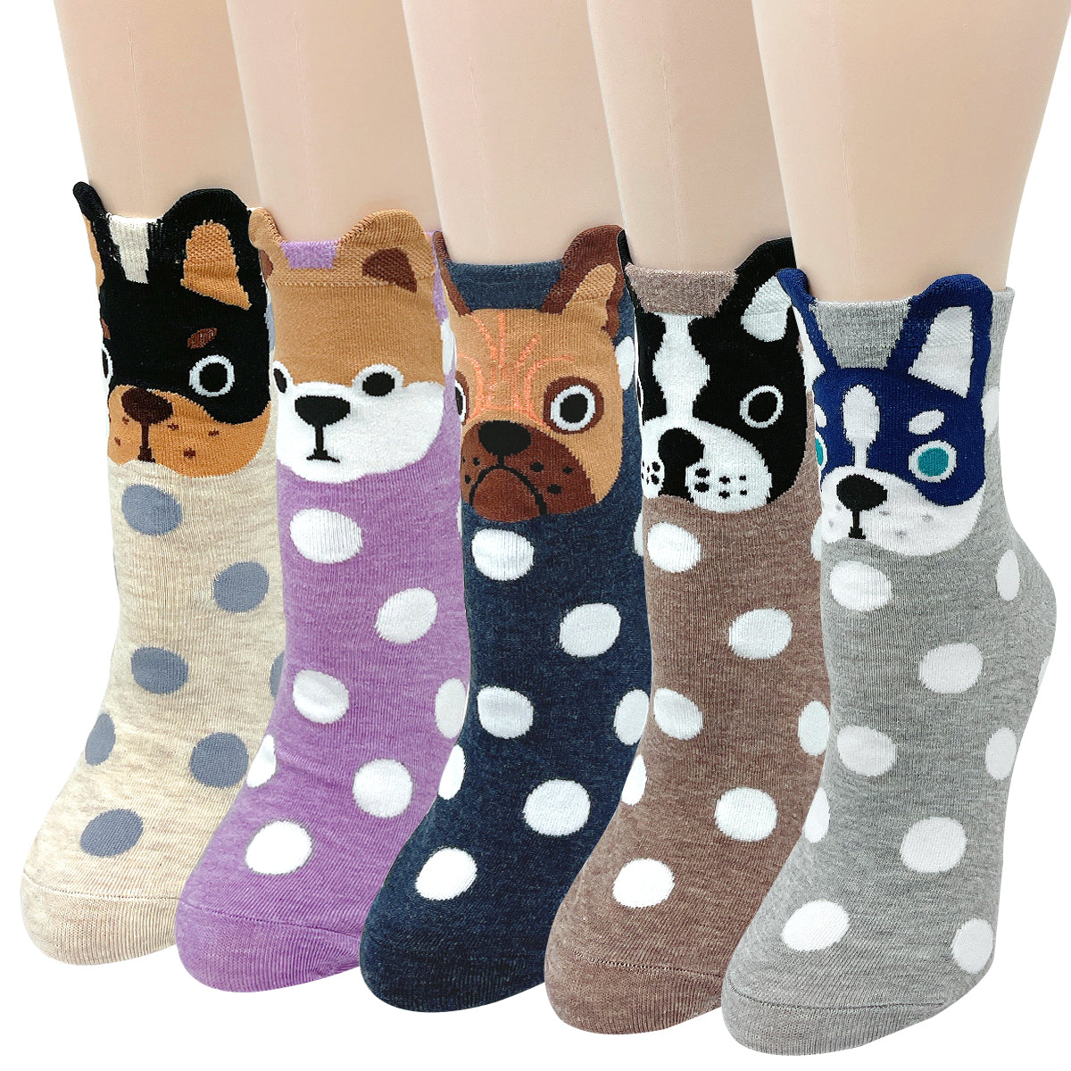 Wrapables Novelty Animal Print Crew Socks (Set of 5), Boston Terriers