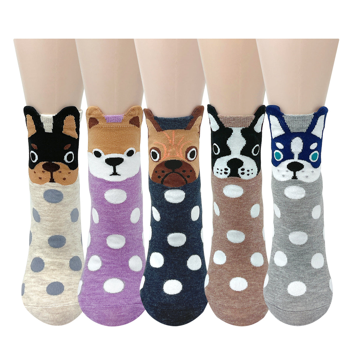 Wrapables Novelty Animal Print Crew Socks (Set of 5), Boston Terriers