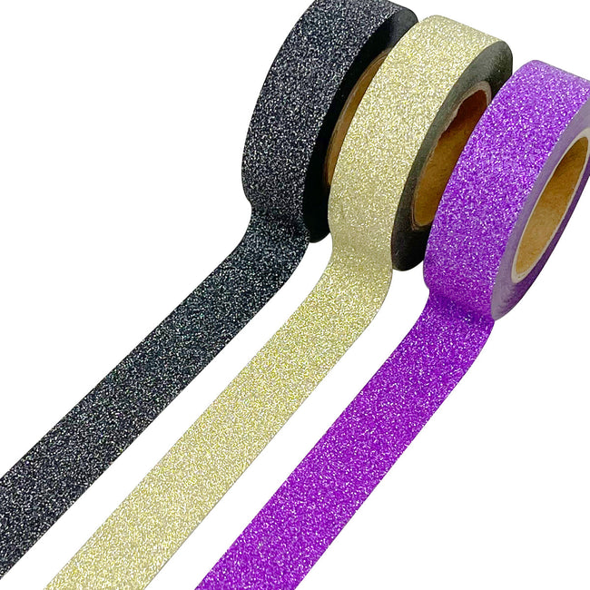 Wrapables Glitter and Shine Washi Tapes Decorative Masking Tapes (Set of 3), Solid Glitter Bold