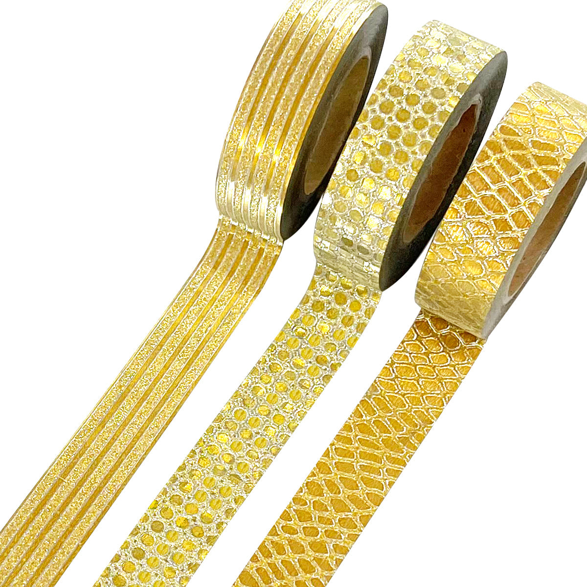 Wrapables Glitter and Shine Washi Tapes Decorative Masking Tapes (Set of 3), Gold Glitz and Snake Print