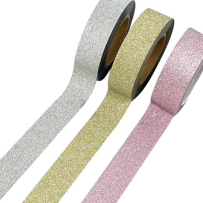 Wrapables Glitter and Shine Washi Tapes Decorative Masking Tapes (Set of 3), Solid Glitter Pastel